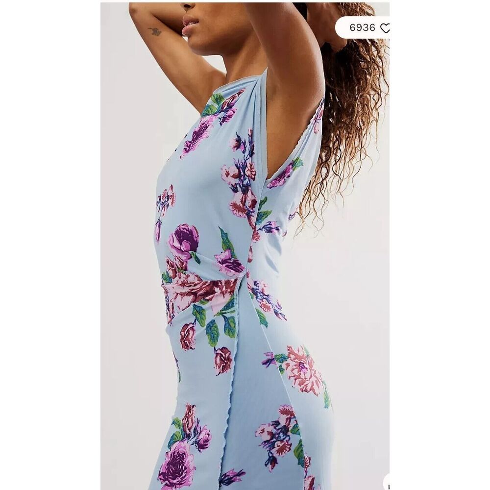 Free People Carmel Midi Blue Dress Size Large New - Picture 3 of 9